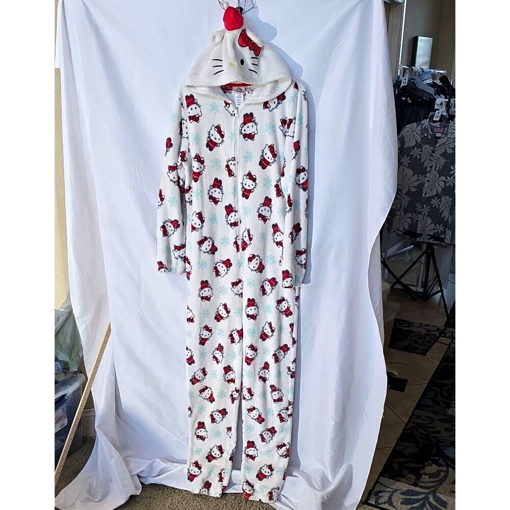 Hello Kitty Sanrio Fleece Hooded Pajamas Large